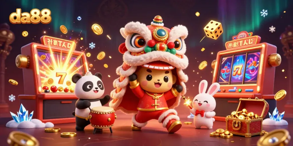 Engage with da88's vibrant casino experience featuring festive characters and dynamic game elements.