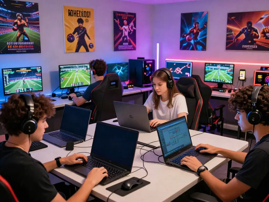 Engaged players accessing https://net88.broker/ in a lively gaming room, showcasing an immersive sports betting experience.