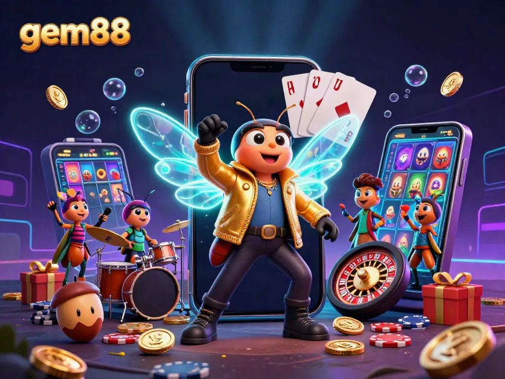 Experience electrifying gameplay with gem88 featuring a rock star cicada and dynamic casino elements.