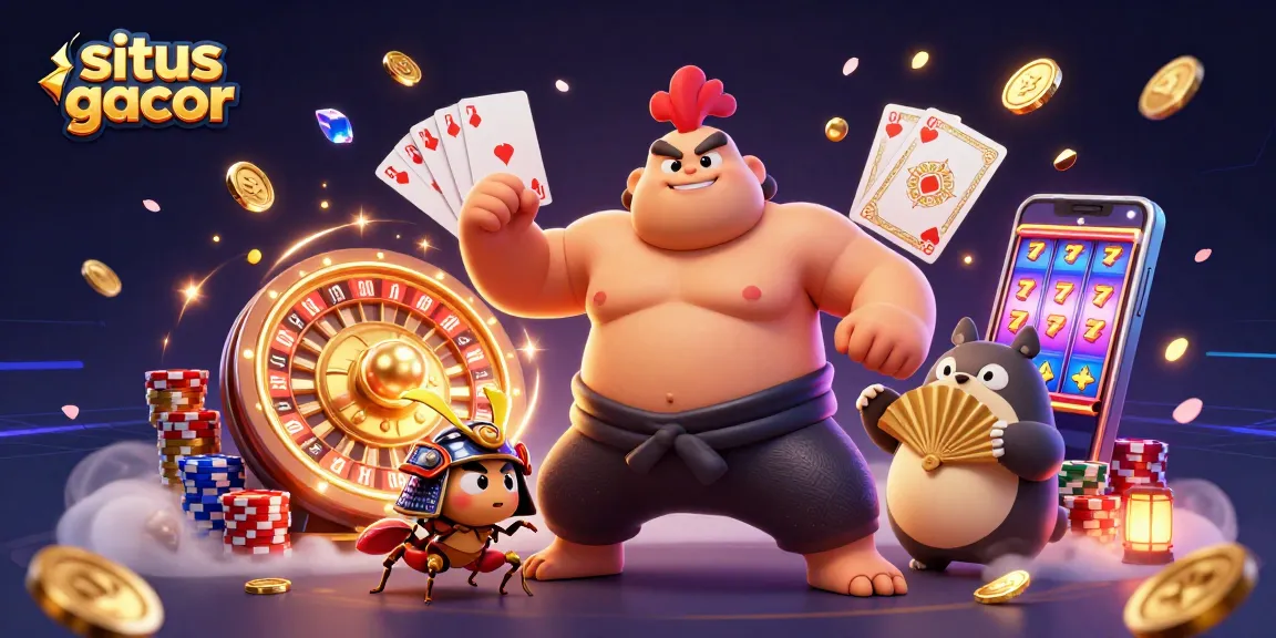 Experience the thrill of situs gacor as the powerful sumo rooster stomps amidst dynamic casino elements.