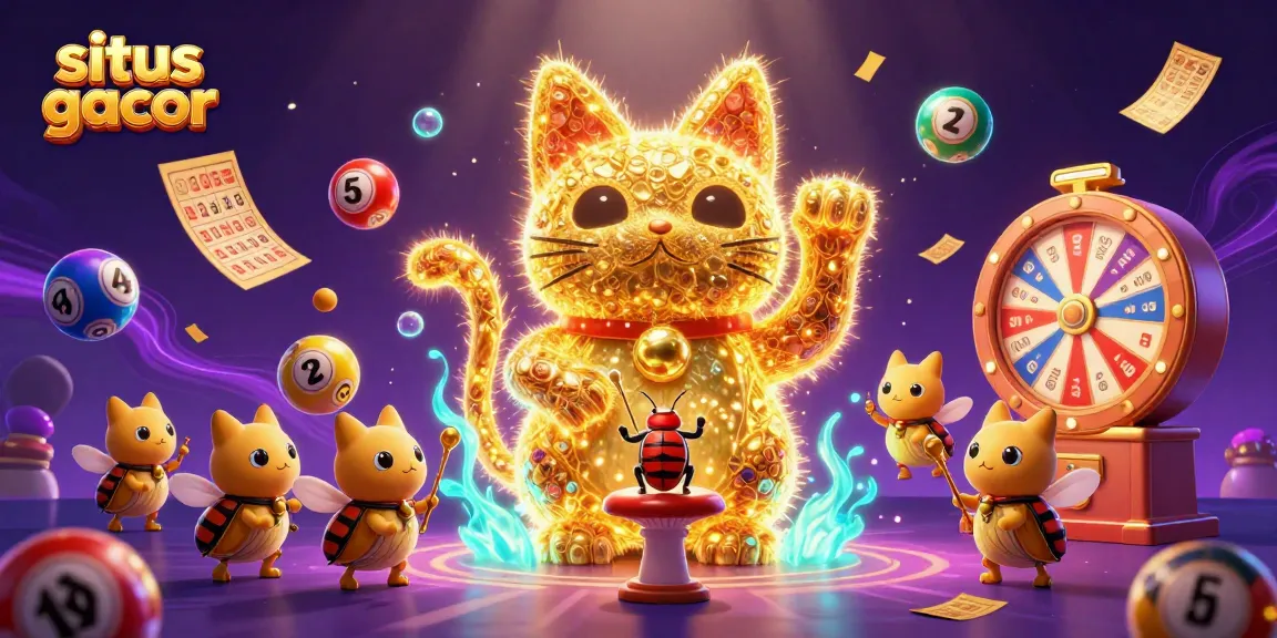 Engage with situs gacor through this vibrant scene featuring a lucky cat and dynamic casino symbols.
