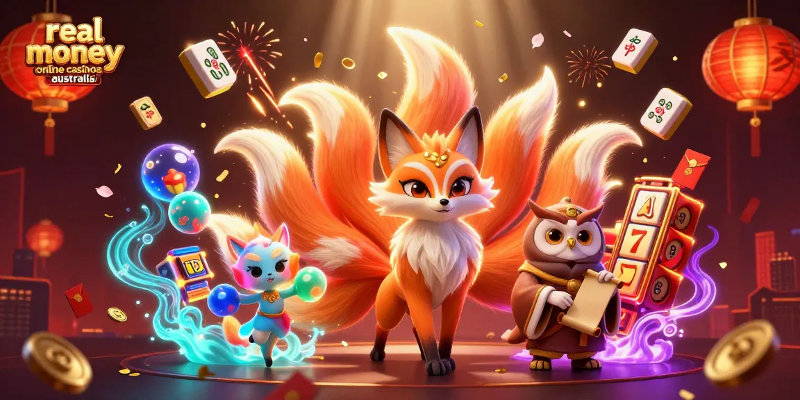 Experience the excitement of real money online casinos Australia with colorful spirit characters and vibrant gaming elements.