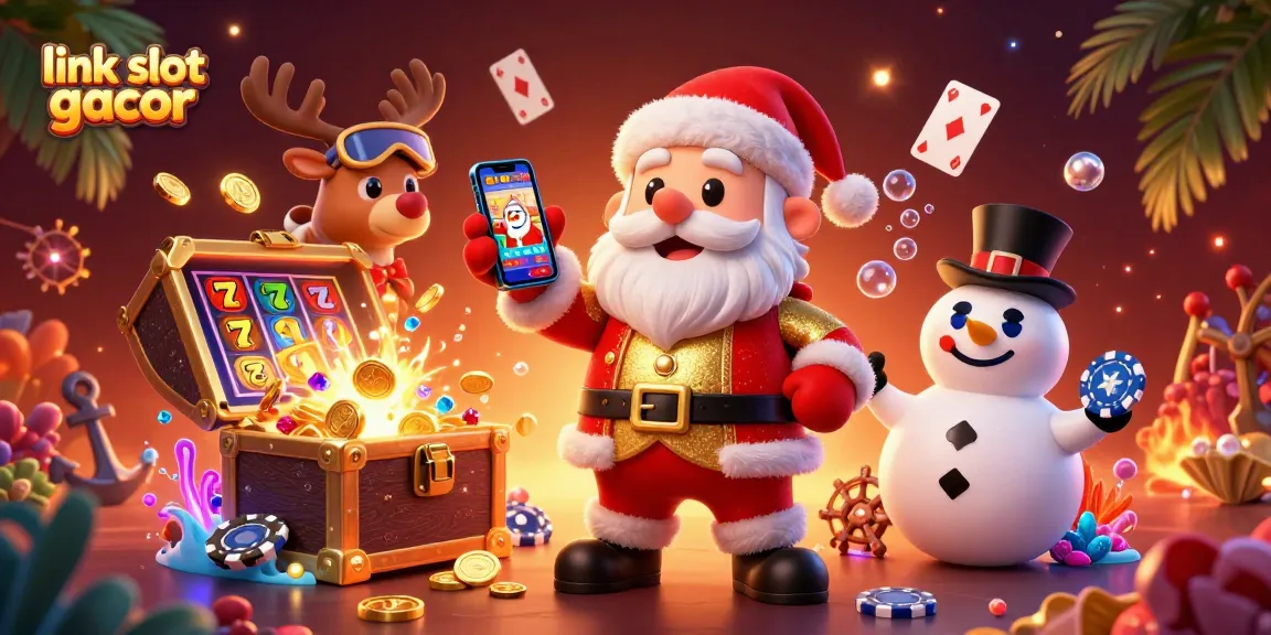 Spin the reels with link slot gacor, featuring vibrant characters at a colorful casino.