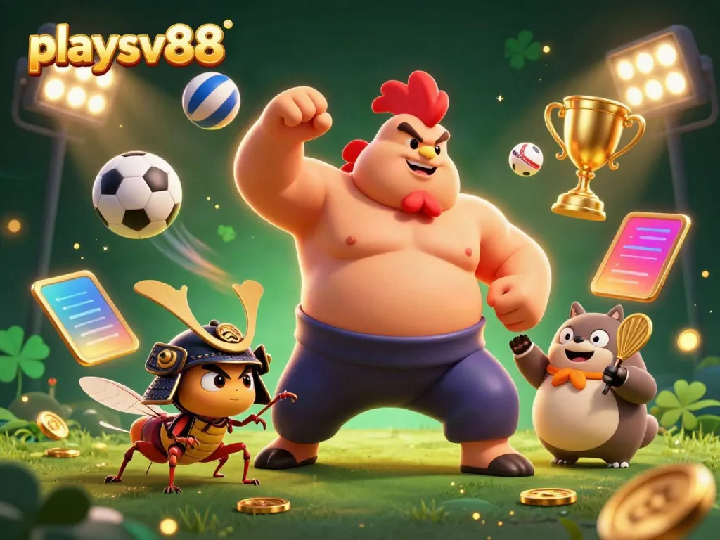 Experience dynamic gameplay with playsv88's illustrated characters in a vibrant casino scene, showcasing luck and excitement.