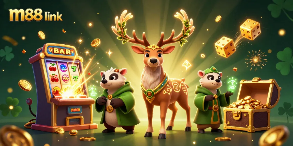 Experience the excitement with M88 link, a vibrant casino scene featuring animated casino elements.