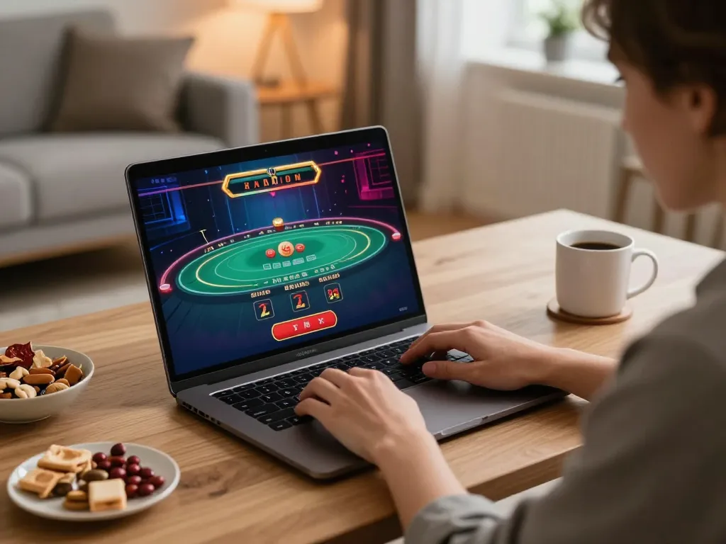 Player engaging in an exciting MM 88 online casino game from a cozy home office setup
