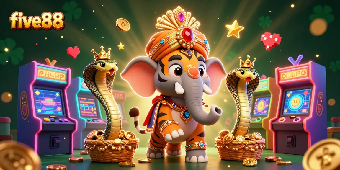 five88 brings excitement with a vibrant casino scene featuring a triumphant royal tiger and joyous gameplay elements.