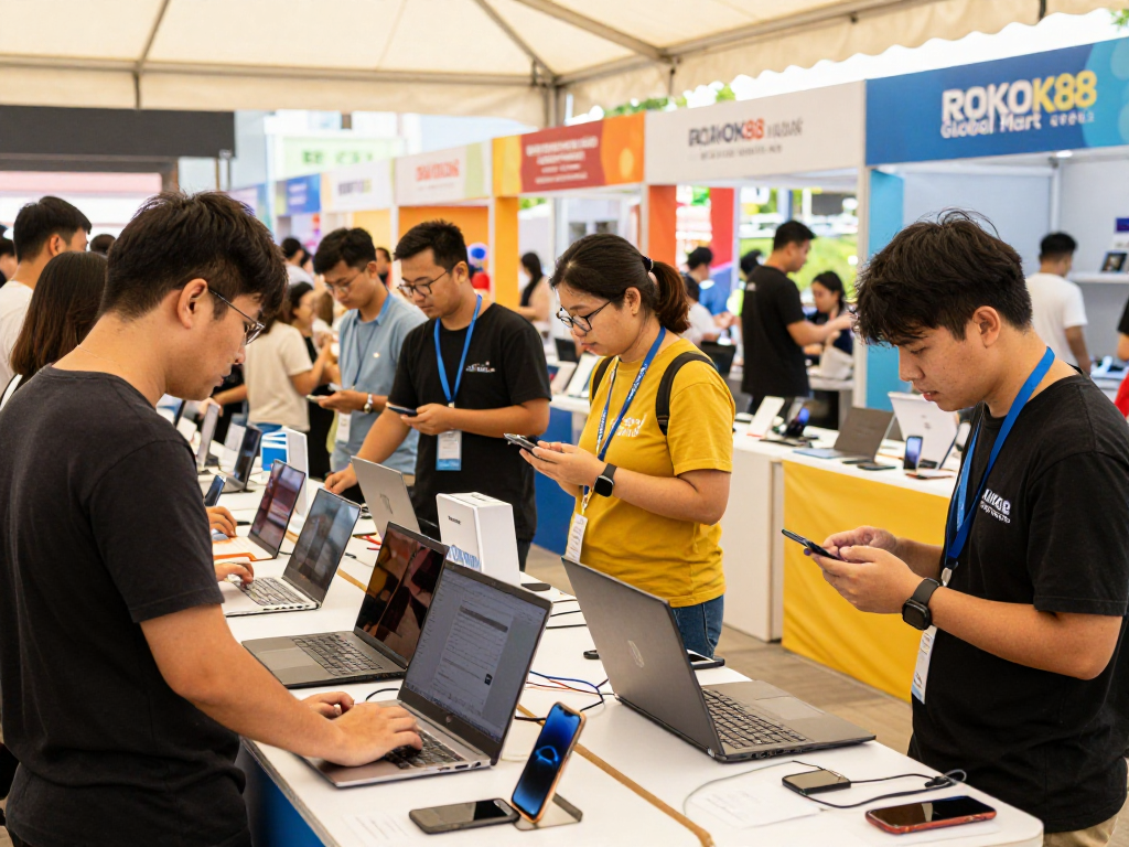Shopper exploring electronics at ROKOK88, rokok88 slot login for great deals.