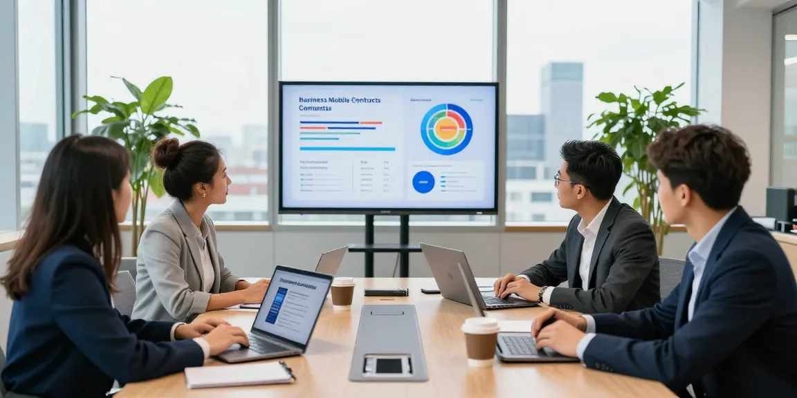Team collaboration on business mobile contracts UK in a modern office.
