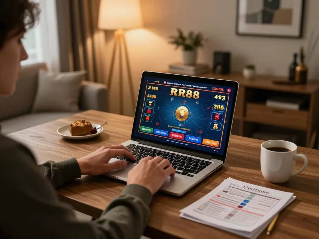 Engaging user enjoying RR88 online gambling on laptop, showcasing a live dealer game.