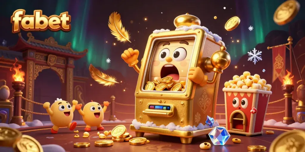 Experience winning moments with fabet's captivating animated slot machine scene full of excitement.