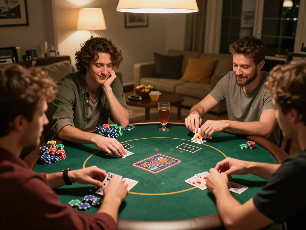 Teman-teman menikmati malam poker yang menyenangkan dengan Rokok 88, dengan pemain yang terlibat dan suasana yang hidup.