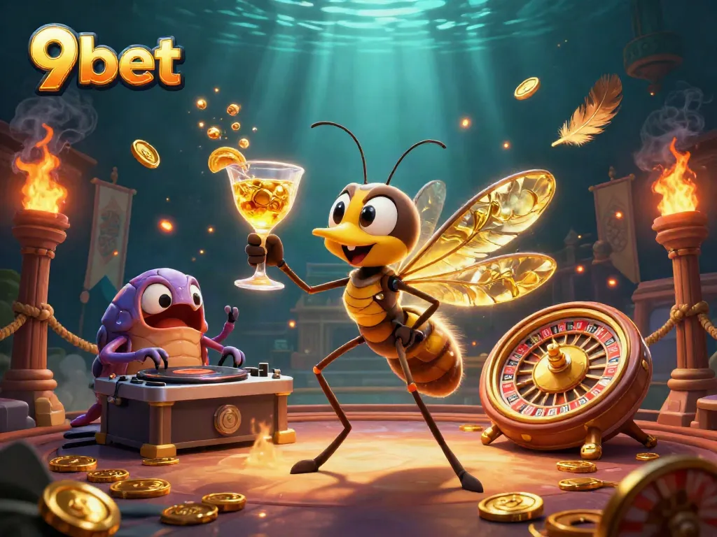 Experience thrilling gaming at 9bet with a vibrant casino scene featuring unique characters and dynamic elements.